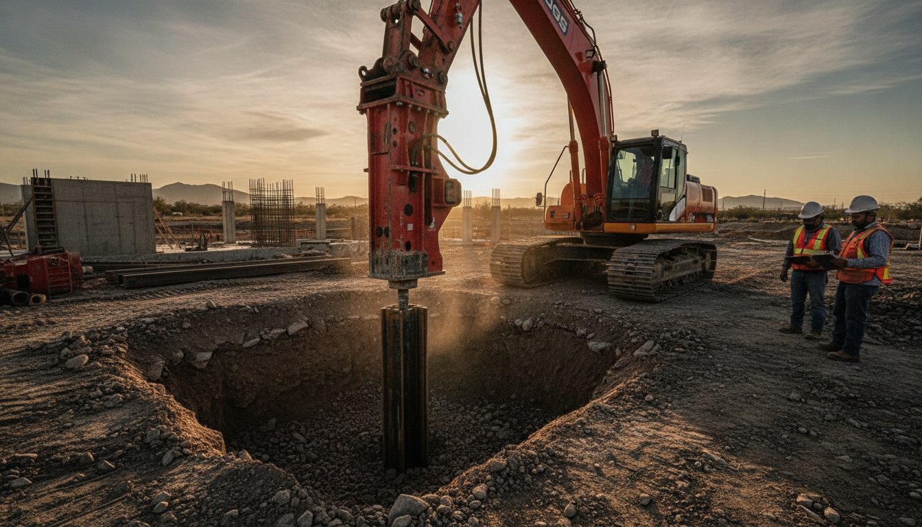 Maquinaria para muros de contención: Guía técnica de equipos esenciales 2026